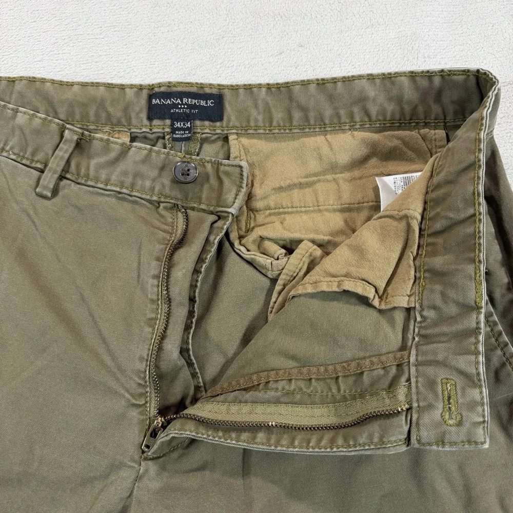 Banana Republic Mens 34x34 Athletic Fit Chino Pants Dark Khaki Cotton Stretch